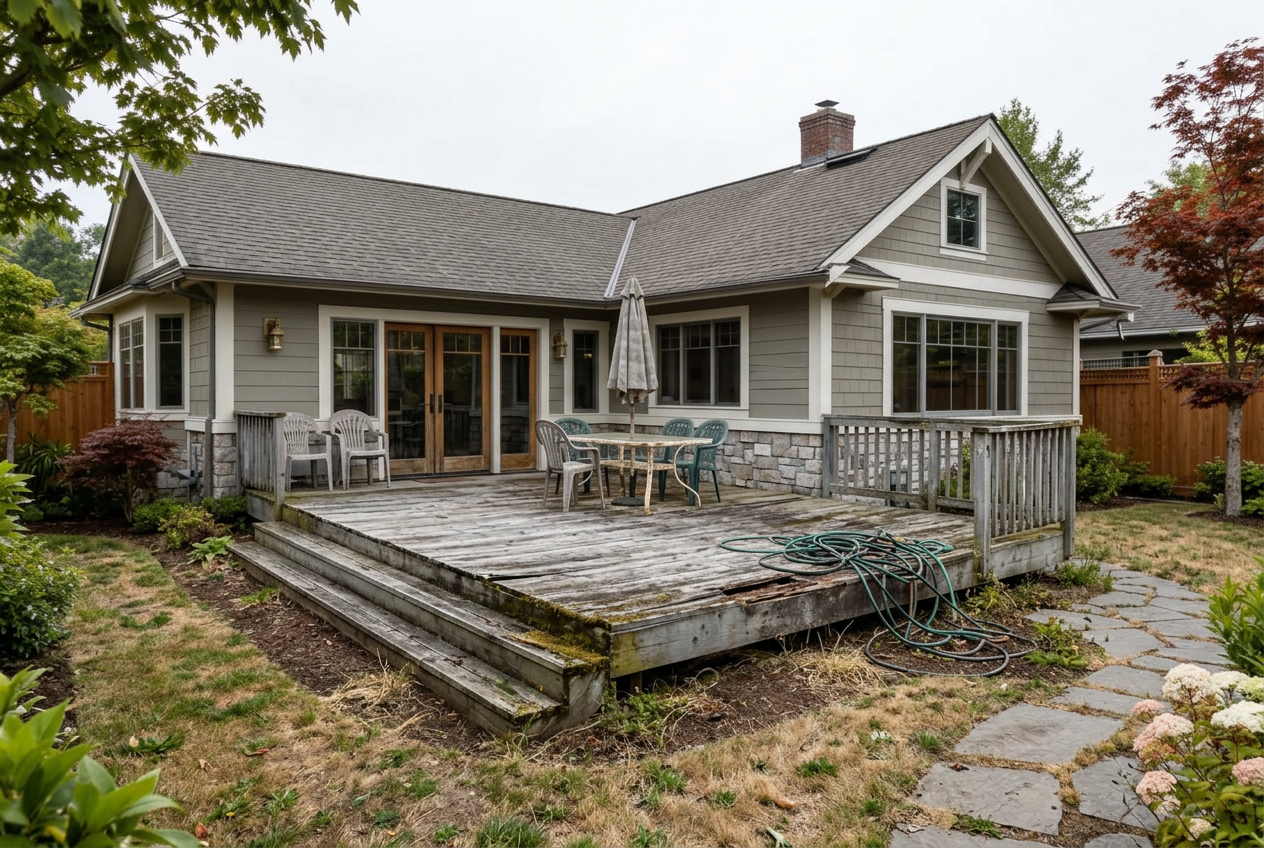 Rotted Deck To Cedar + Pergola before