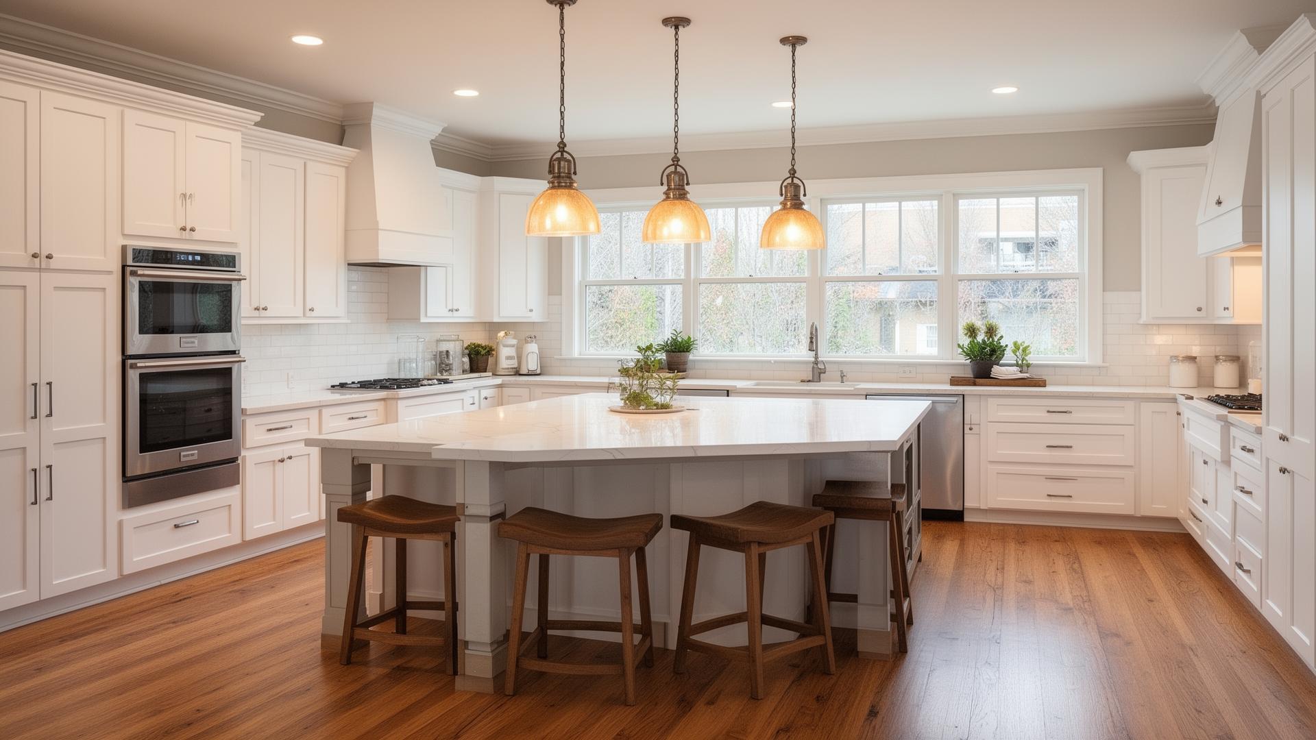 Modern white shaker kitchen remodel with large island