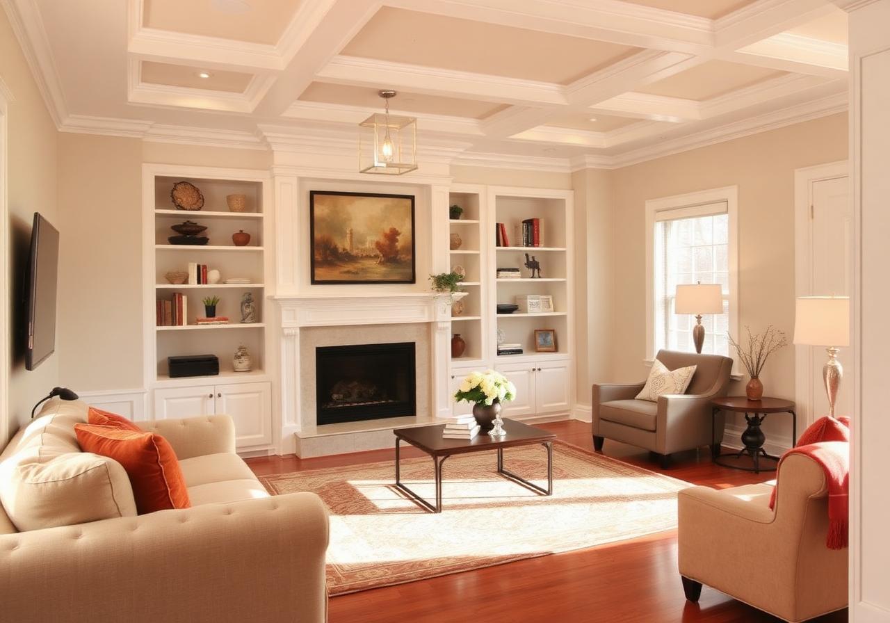 Blank Wall To Coffered Built-Ins after